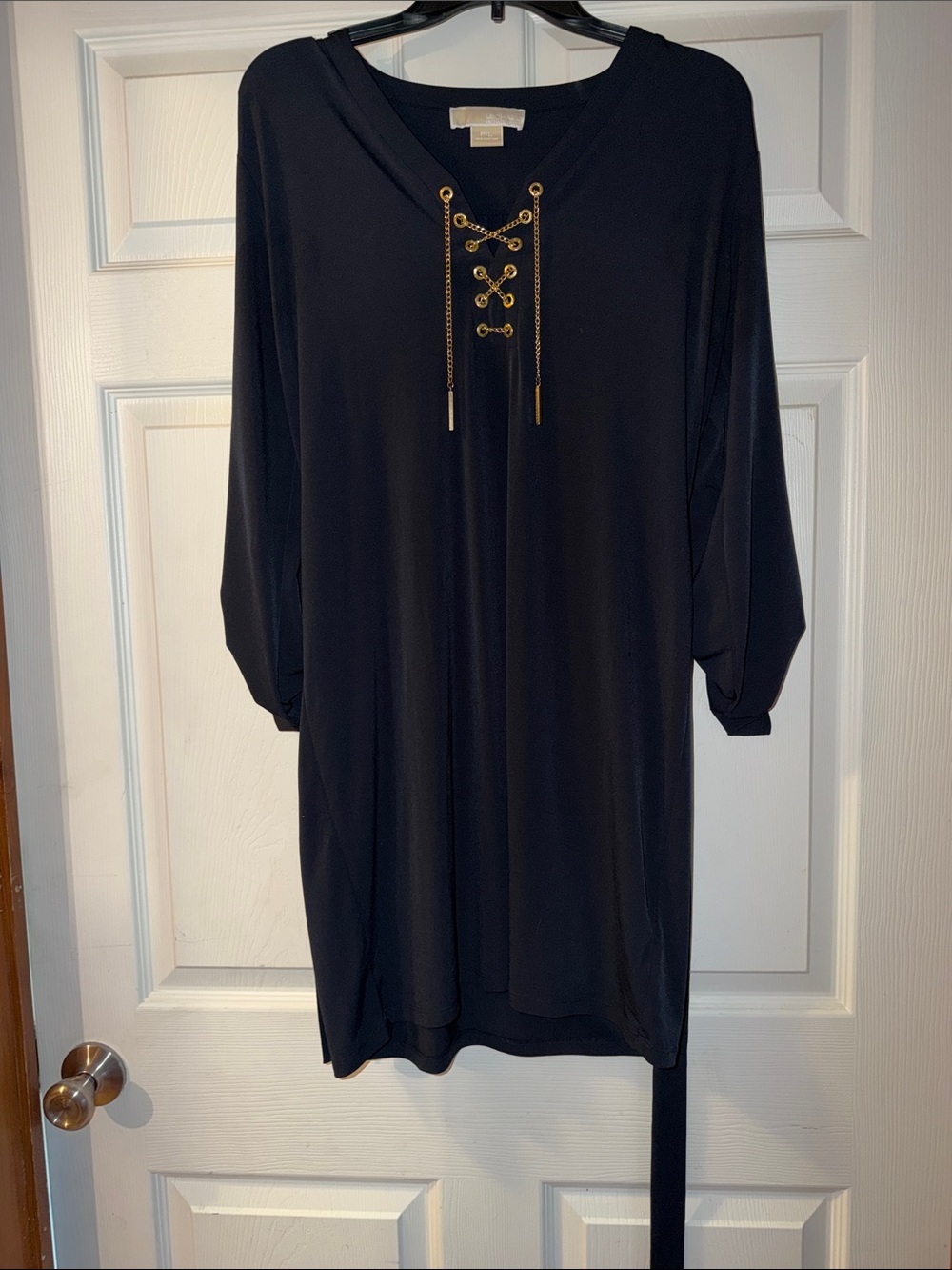 Michael Kors Black Long-Sleeve Lace-Up Dress with Gold Chain - Picture 10 of 10